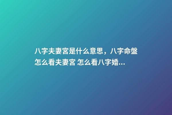 八字夫妻宮是什么意思，八字命盤怎么看夫妻宮 怎么看八字婚姻宮，算婚姻八字婚姻宮怎么看-第1張-觀點-玄機派